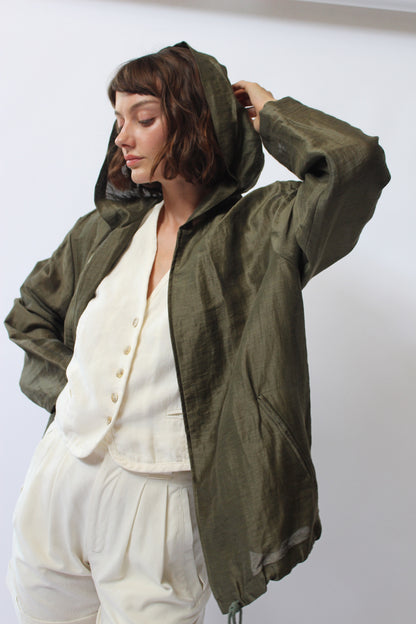 Lovely Vintage Olive Linen Hooded Jacket