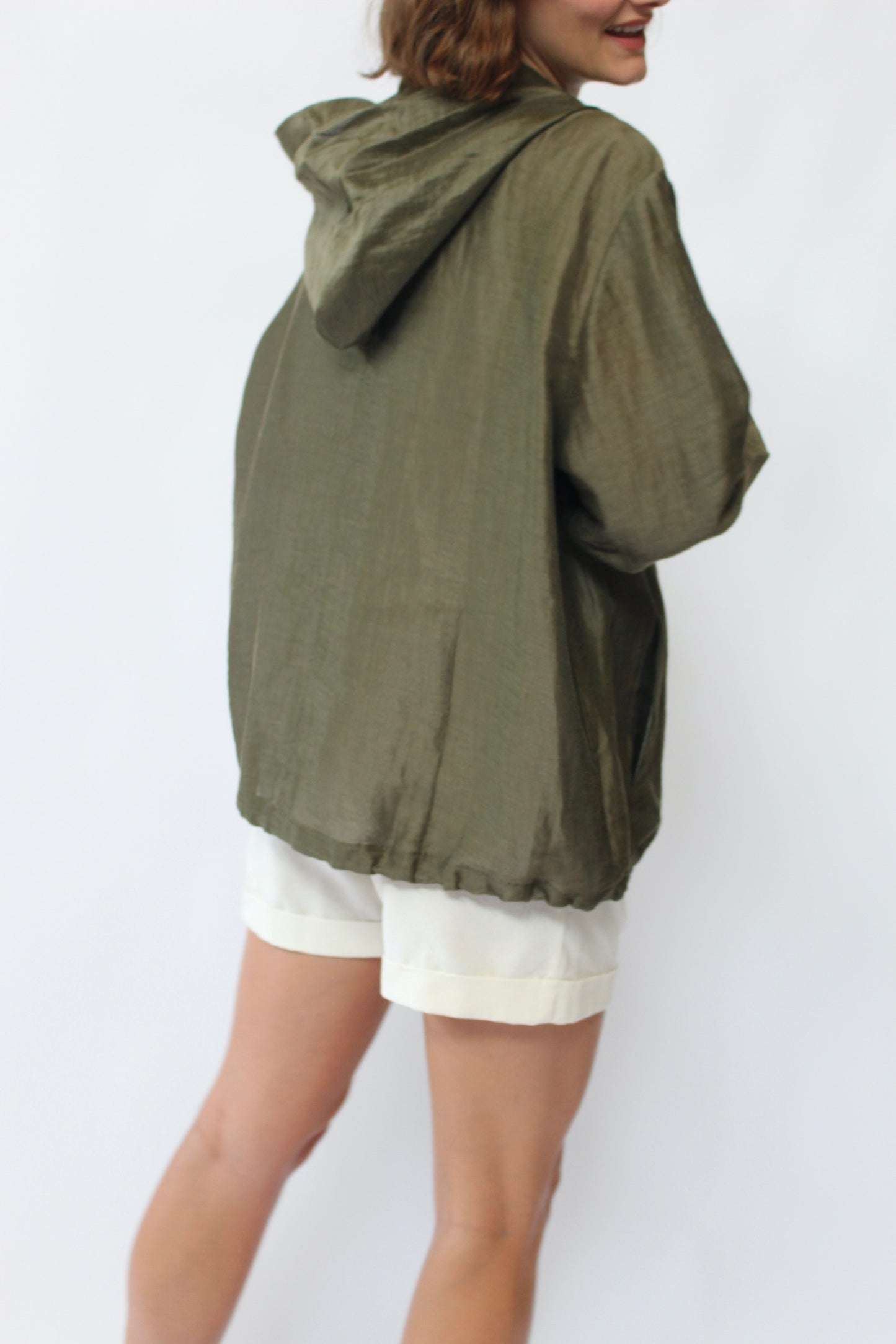 Lovely Vintage Olive Linen Hooded Jacket