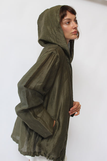 Lovely Vintage Olive Linen Hooded Jacket