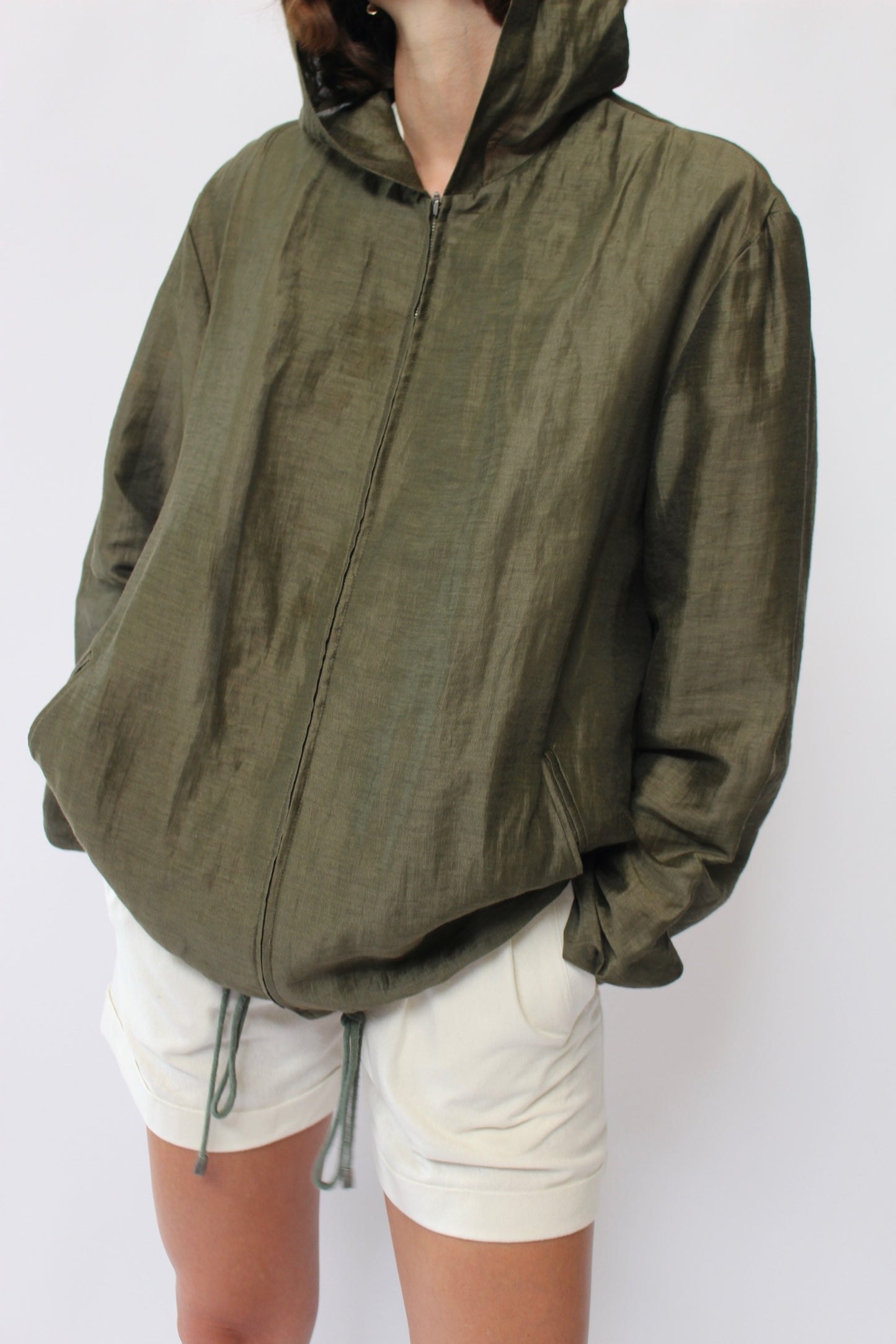 Lovely Vintage Olive Linen Hooded Jacket