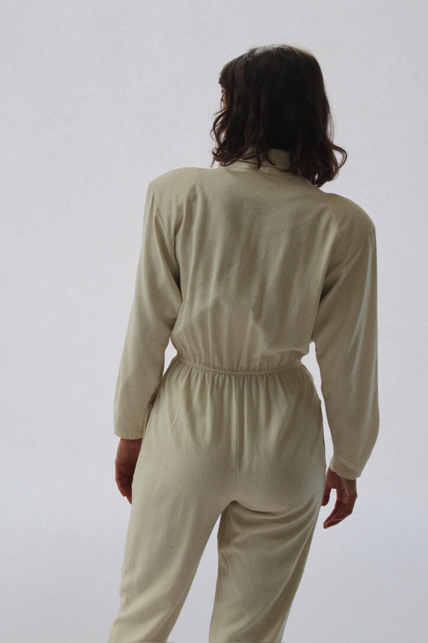 Vintage Cream Raw Silk Jumpsuit