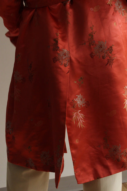 Stunning Vintage Satin Embroidered Belted Coat