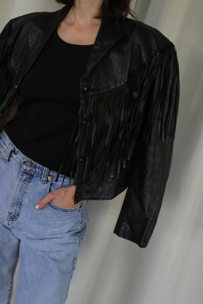 Vintage Jet Black Western Leather Jacket