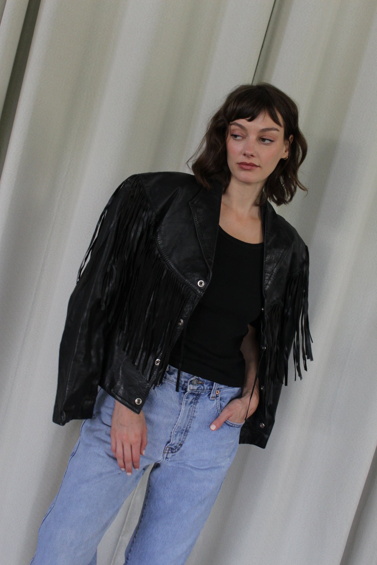 Vintage Jet Black Western Leather Jacket