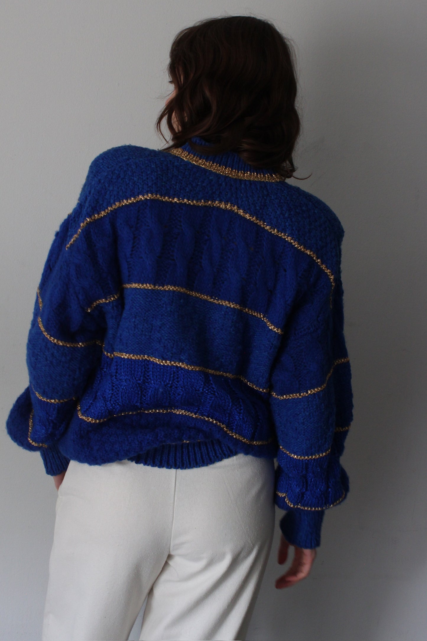 Favorite Vintage Cobalt & Gold V-Neck Sweater