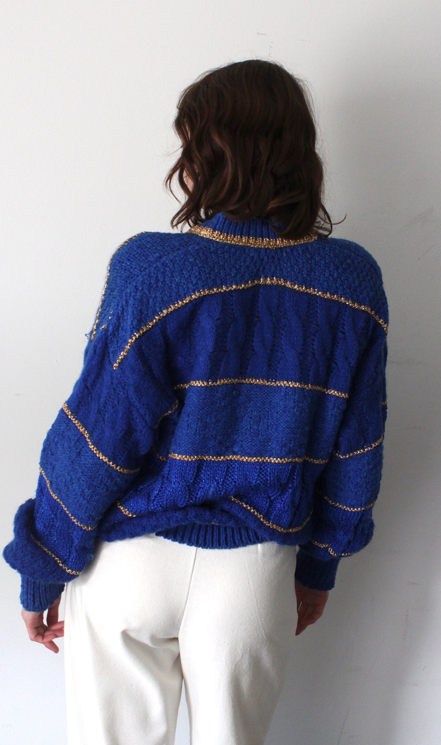 Favorite Vintage Cobalt & Gold V-Neck Sweater