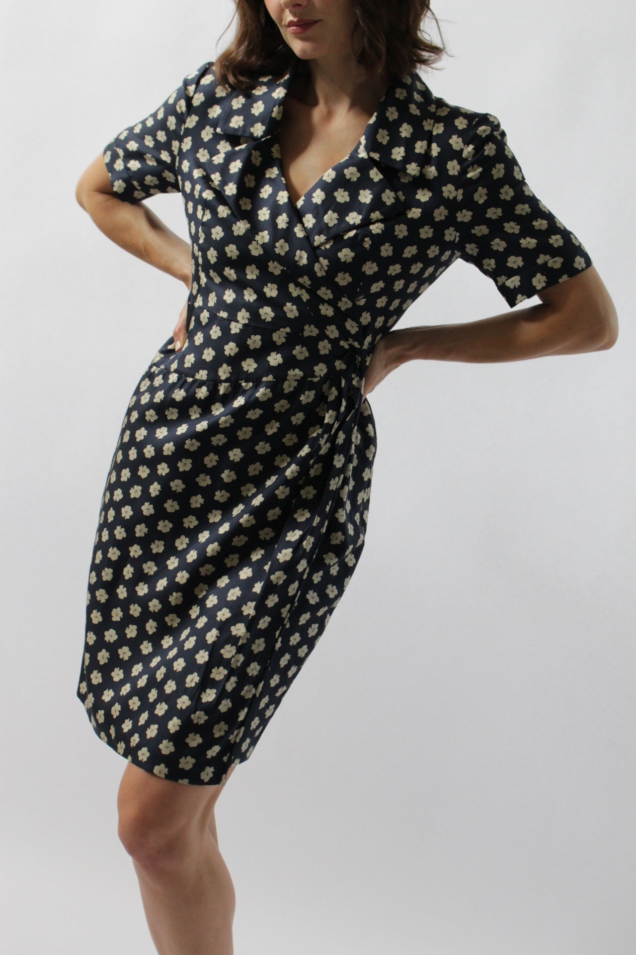 Vintage Valentino Silk Gabardine Printed Dress