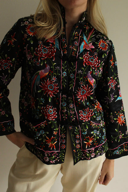 Rare Vintage Silk Embroidered Vibrant Floral Jacket