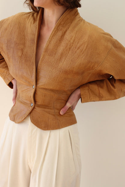 Incredible Vintage Embossed Leather Fitted Jacket