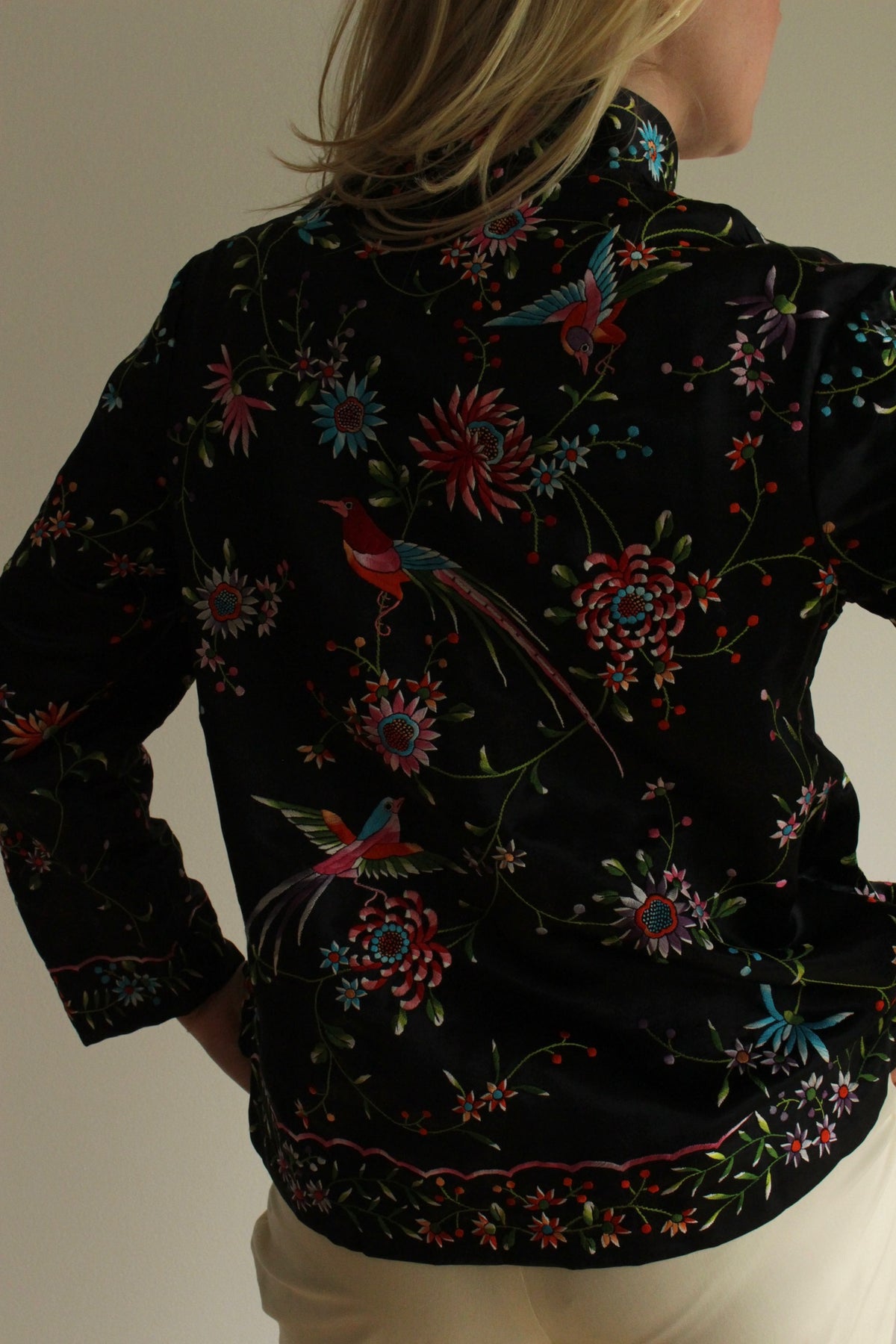 Rare Vintage Silk Embroidered Vibrant Floral Jacket