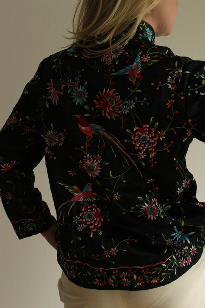 Rare Vintage Silk Embroidered Vibrant Floral Jacket