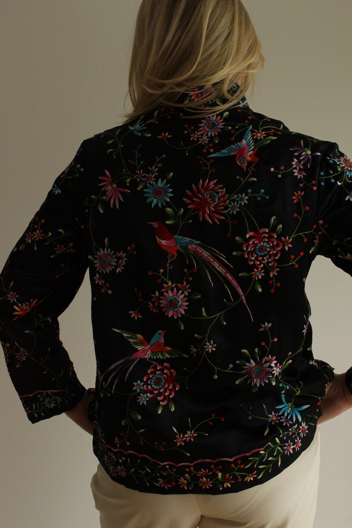 Rare Vintage Silk Embroidered Vibrant Floral Jacket