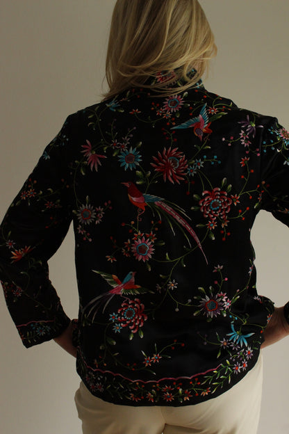 Rare Vintage Silk Embroidered Vibrant Floral Jacket