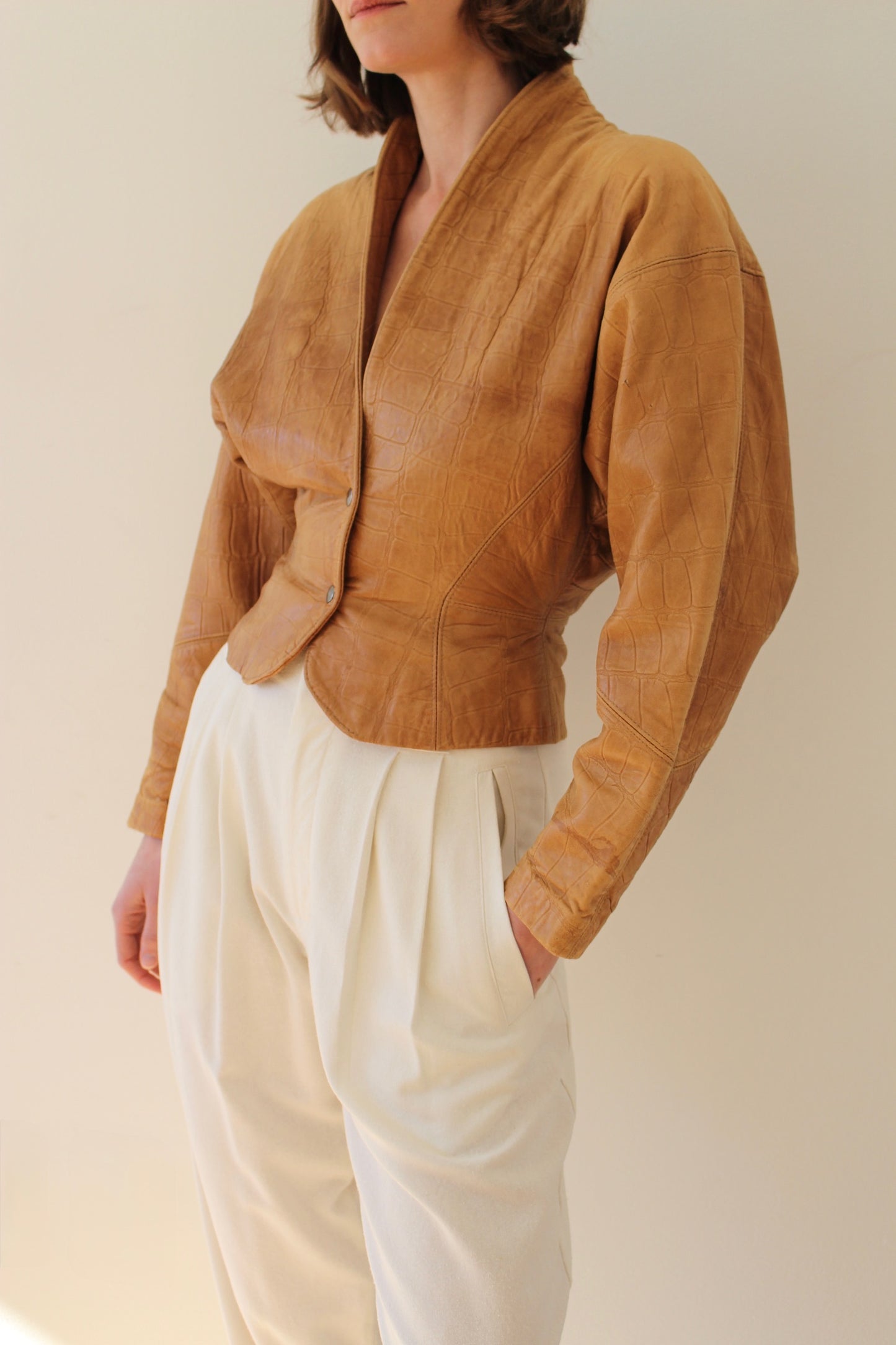 Incredible Vintage Embossed Leather Fitted Jacket