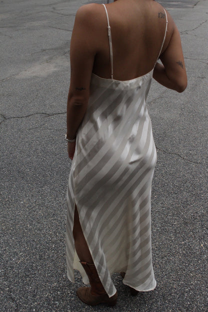 Stunning 90s Cream Satin Striped Slip Dress