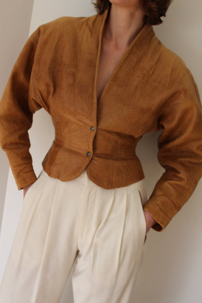 Incredible Vintage Embossed Leather Fitted Jacket