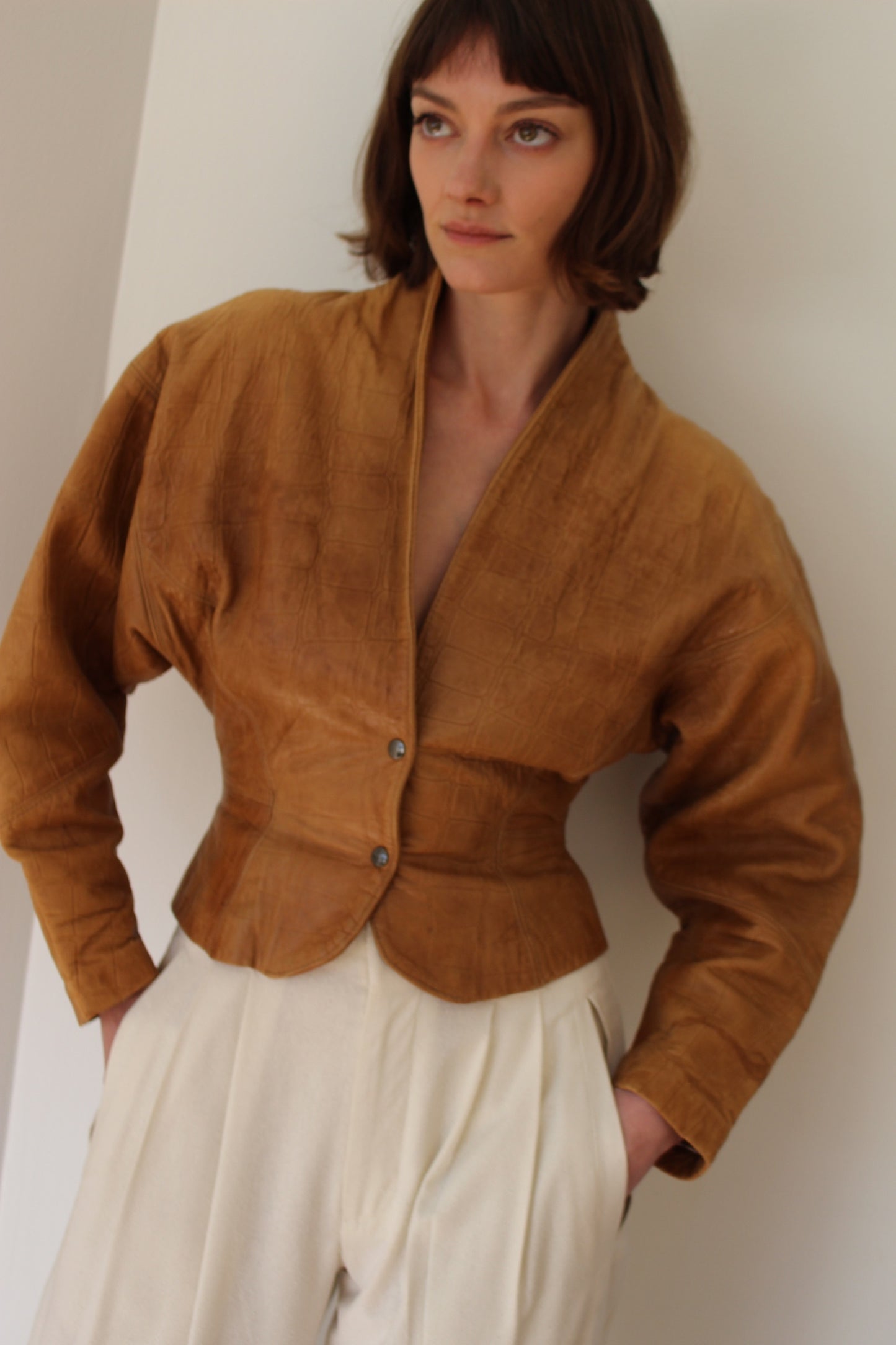 Incredible Vintage Embossed Leather Fitted Jacket