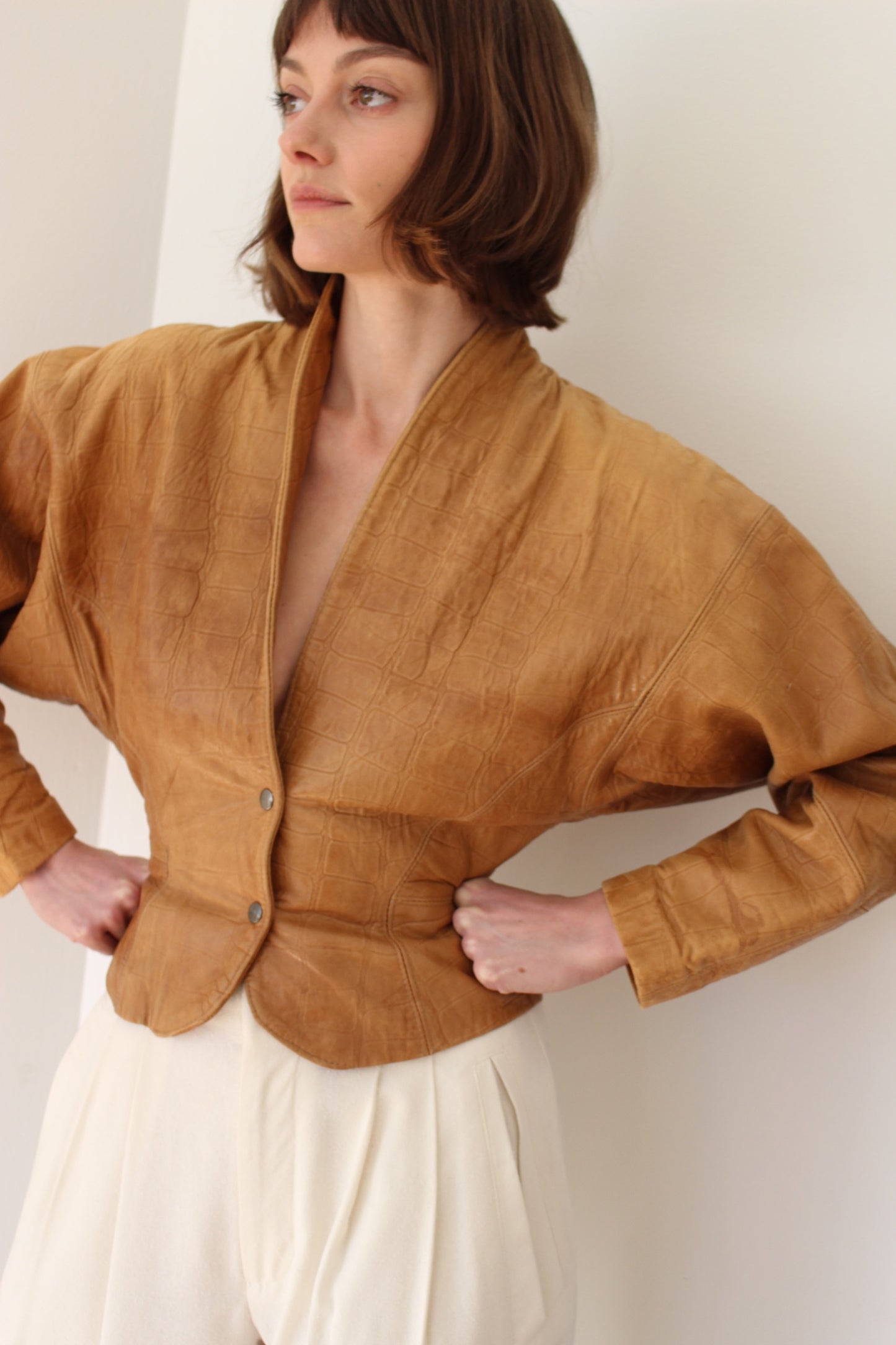 Incredible Vintage Embossed Leather Fitted Jacket