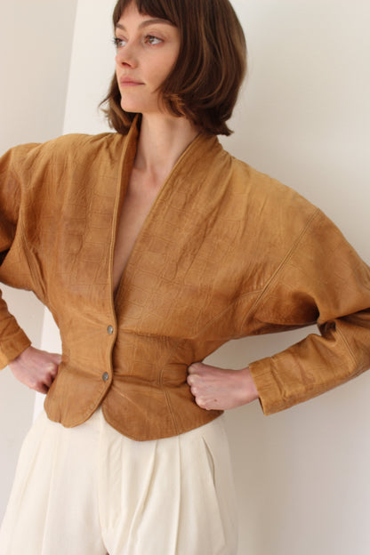 Incredible Vintage Embossed Leather Fitted Jacket