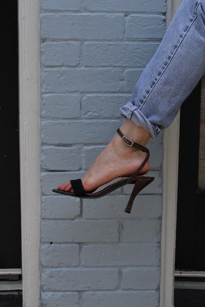 Fun Vintage Donald Pliner Calf Hair & Snakeskin Ankle Wrap Sandals