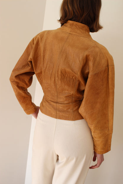 Incredible Vintage Embossed Leather Fitted Jacket