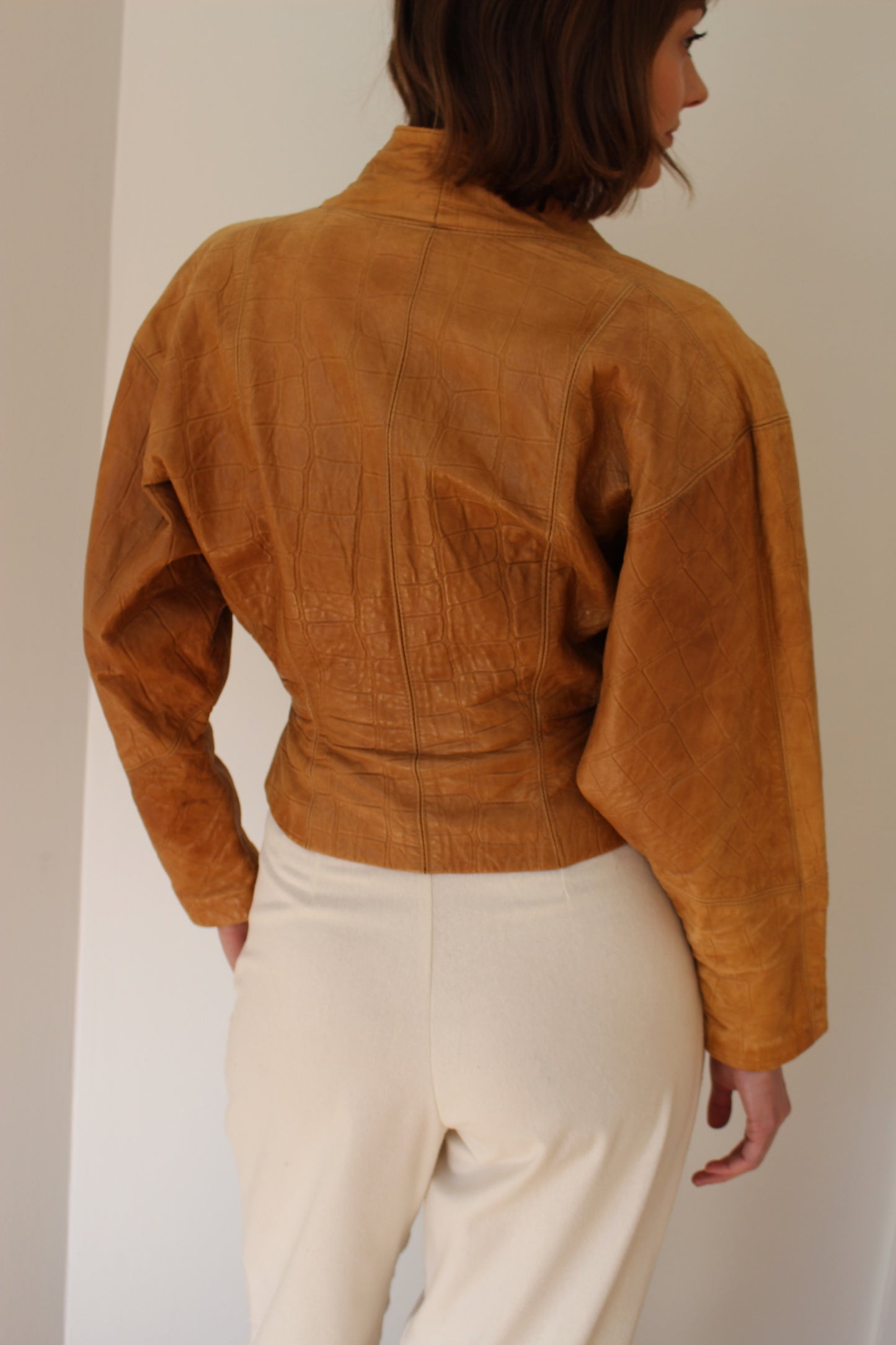 Incredible Vintage Embossed Leather Fitted Jacket