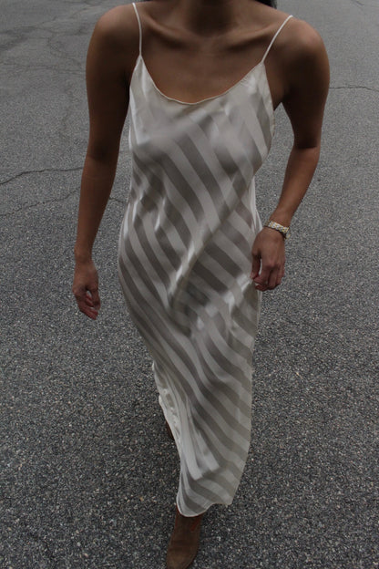 Stunning 90s Cream Satin Striped Slip Dress