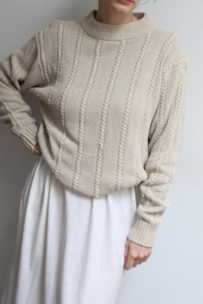 Vintage Ecru Silk Knit Mock Neck