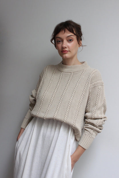 Vintage Ecru Silk Knit Mock Neck