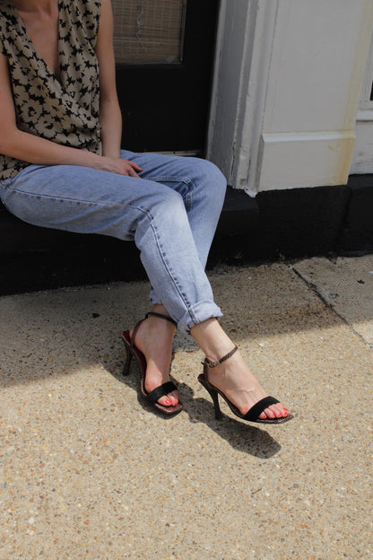 Fun Vintage Donald Pliner Calf Hair & Snakeskin Ankle Wrap Sandals