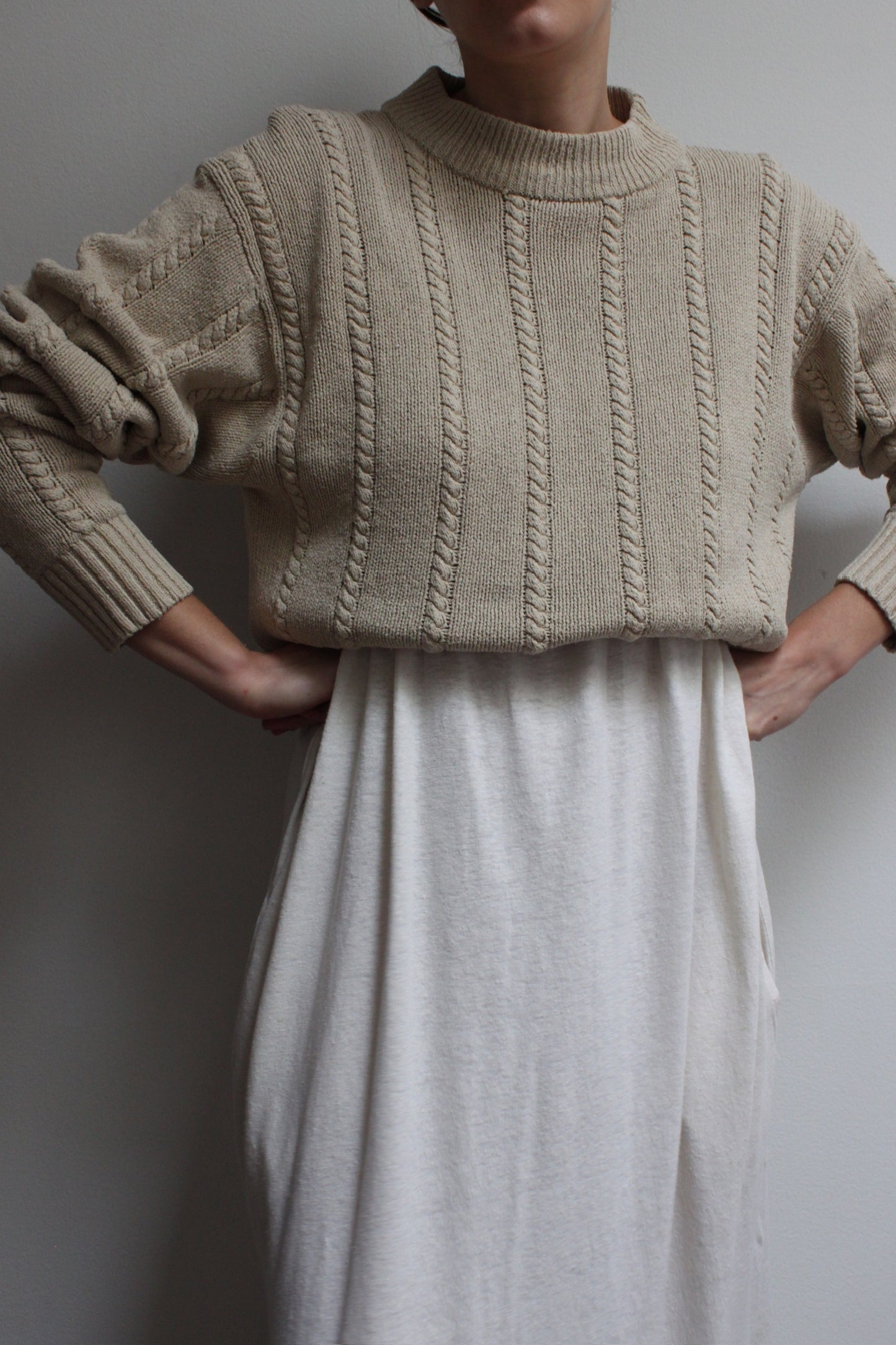 Vintage Ecru Silk Knit Mock Neck