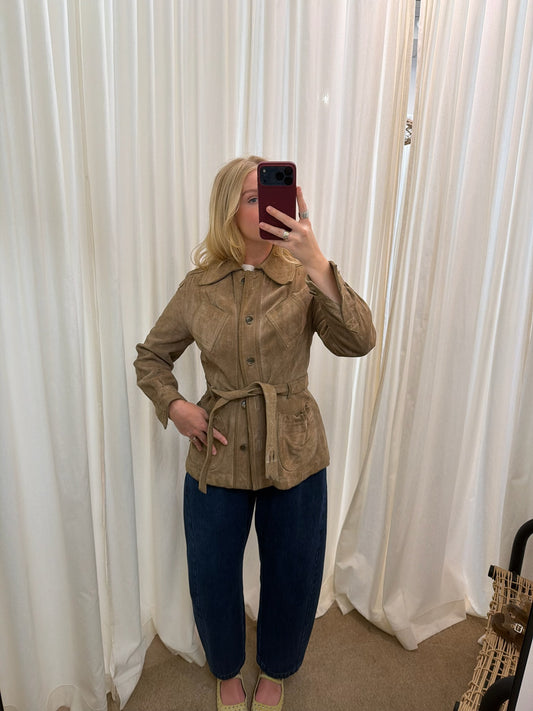 Lovely Vintage Toffee Belted Suede Jacket