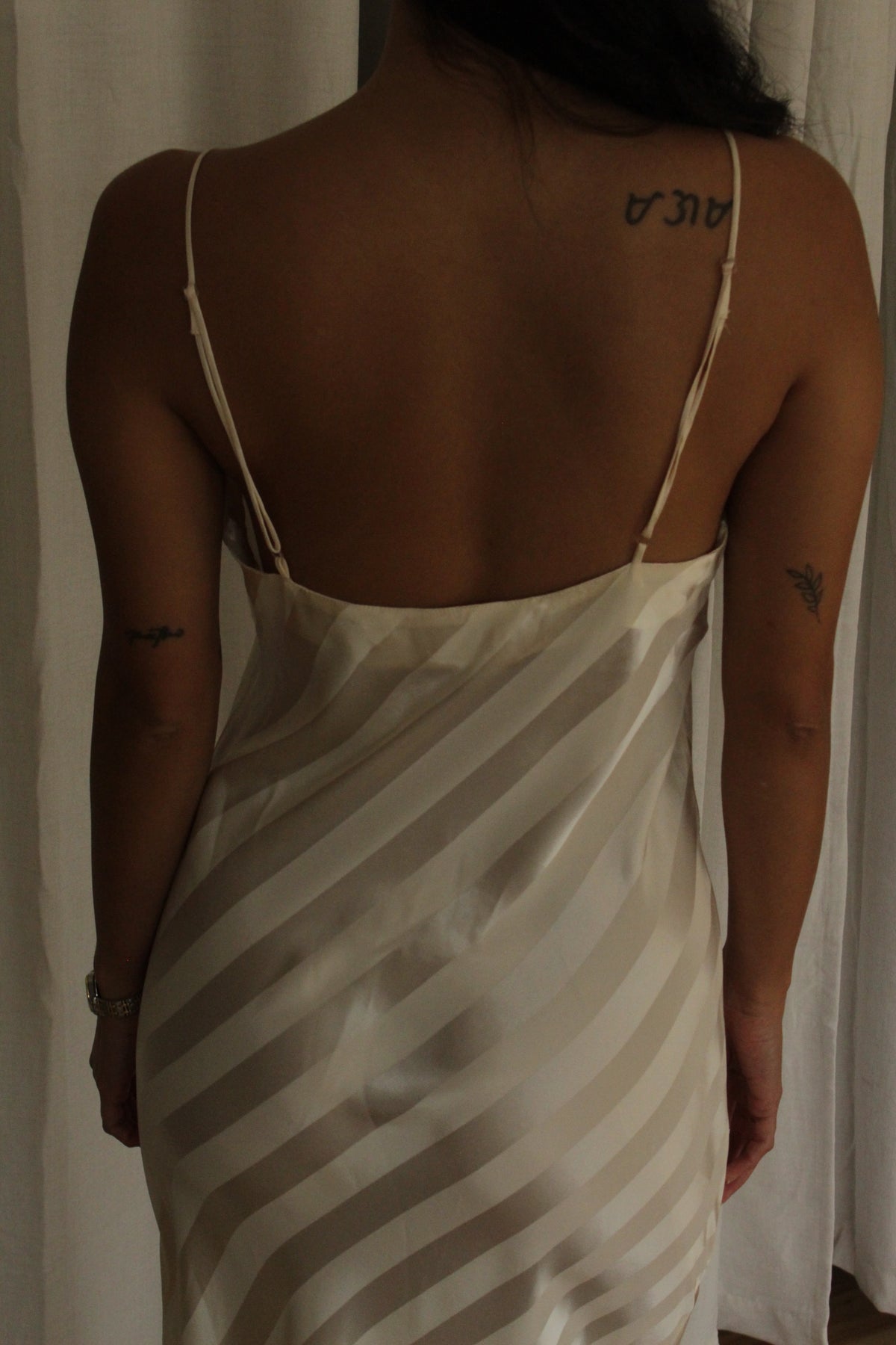 Stunning 90s Cream Satin Striped Slip Dress
