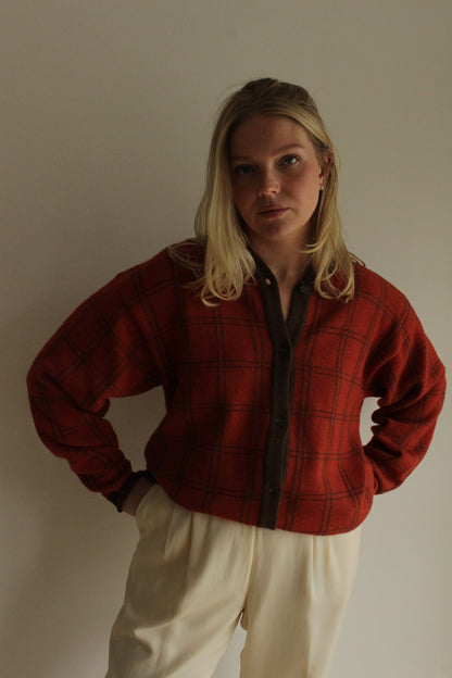 Vintage Calvin Klein Wool, Silk & Angora Grid Knit Cardigan