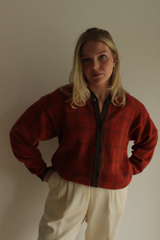 Vintage Calvin Klein Wool, Silk & Angora Grid Knit Cardigan