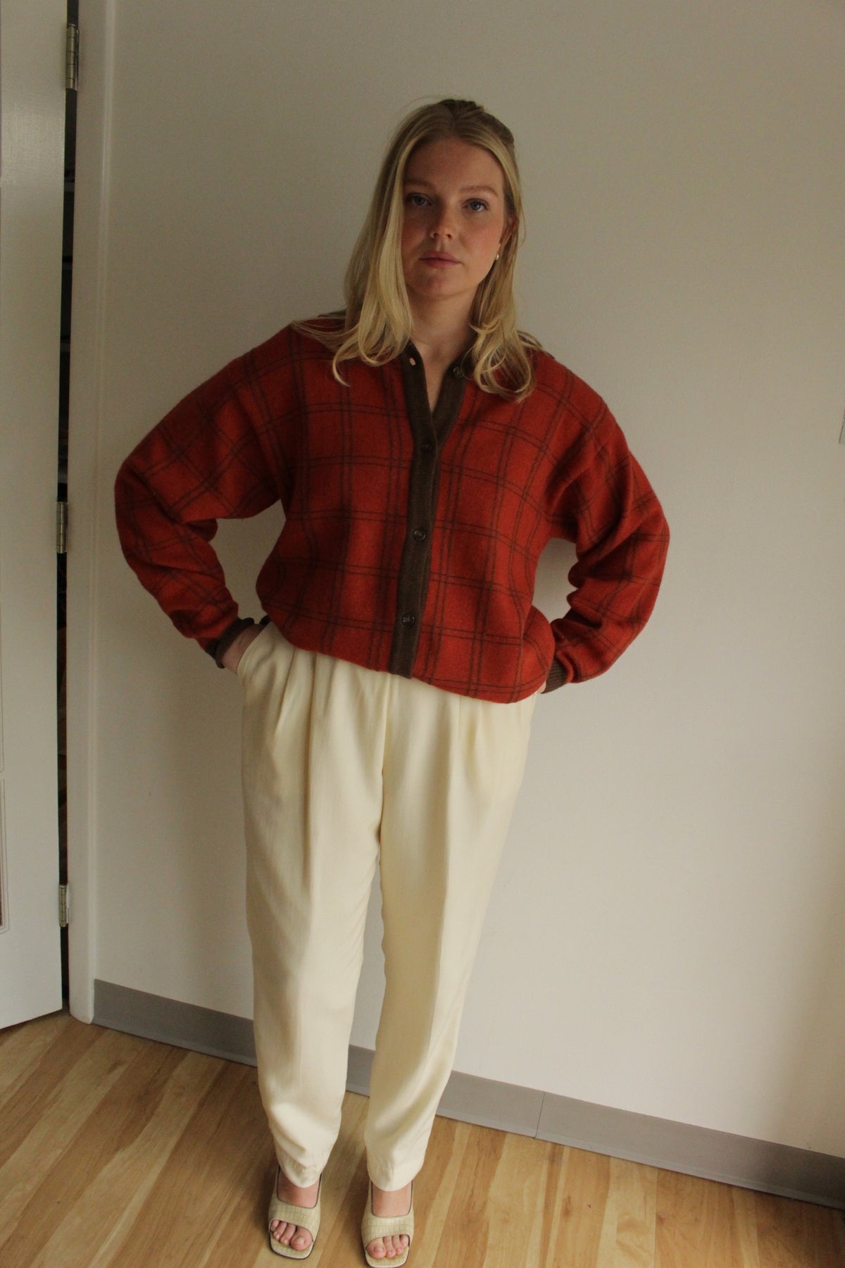 Vintage Calvin Klein Wool, Silk & Angora Grid Knit Cardigan