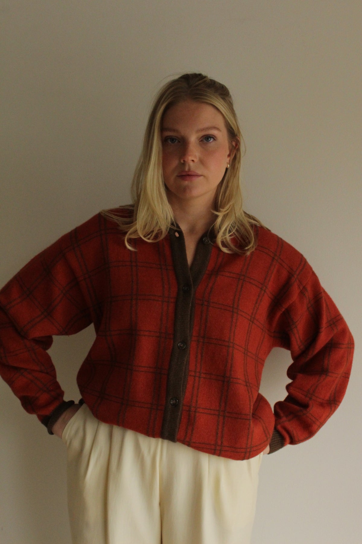 Vintage Calvin Klein Wool, Silk & Angora Grid Knit Cardigan