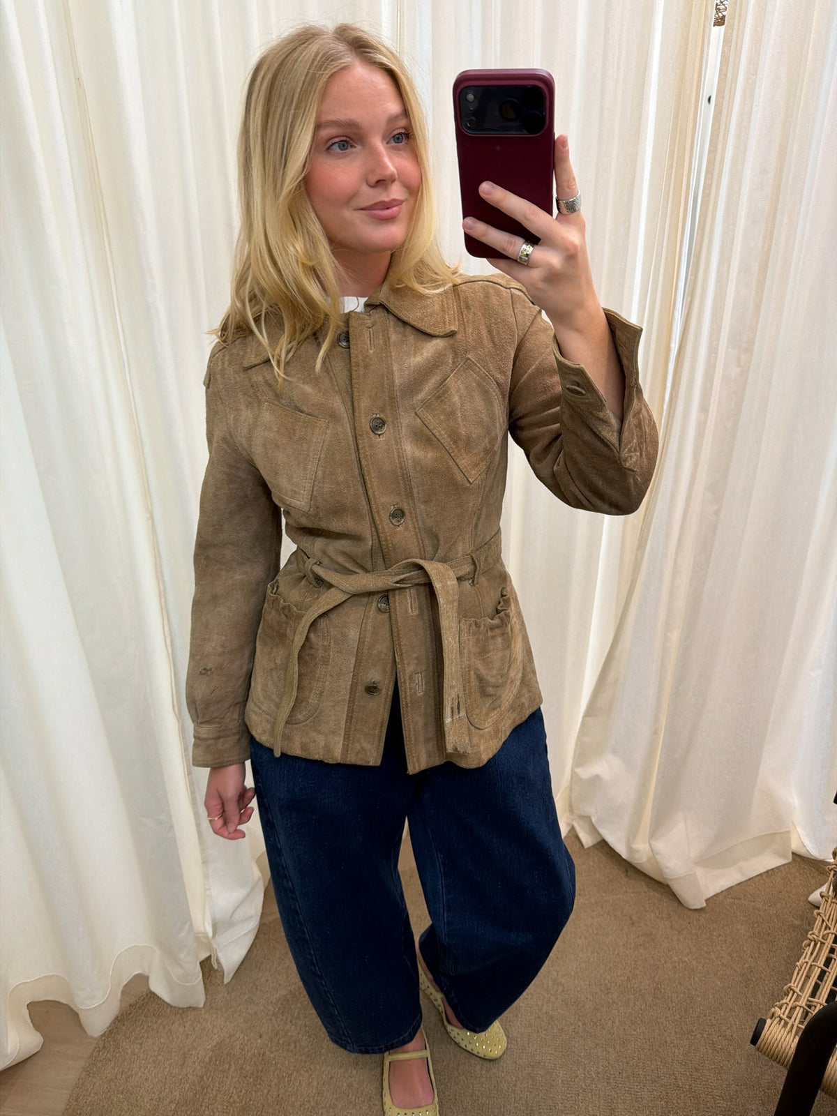 Lovely Vintage Toffee Belted Suede Jacket