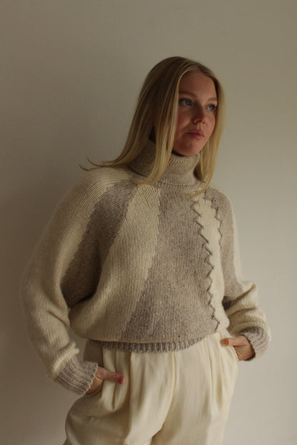 Vintage Exposed Stitch Silk & Angora Knit Turtleneck