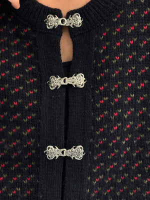 Ornate Vintage Midnight Heart Pattern Wool Cardigan