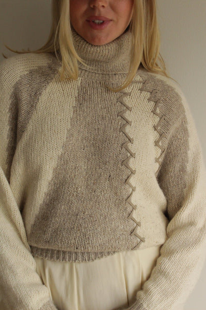 Vintage Exposed Stitch Silk & Angora Knit Turtleneck