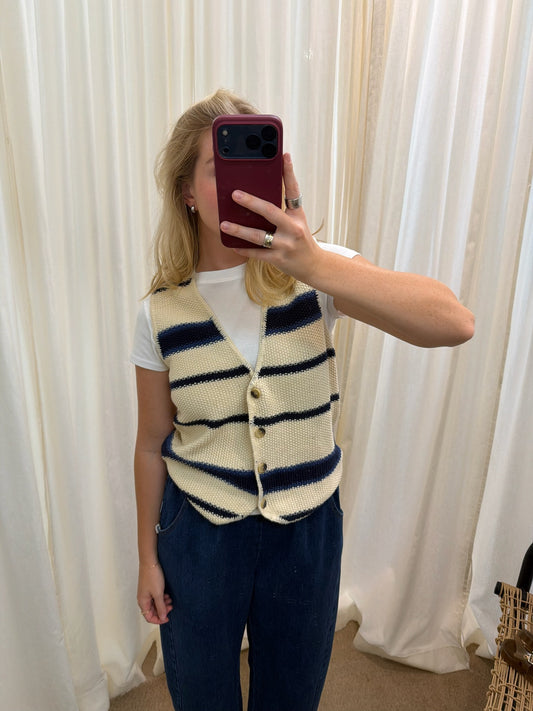Vintage Seed Stitch Striped Vest