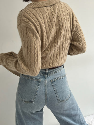 90s Camel Silk Cable Knit Cardigan