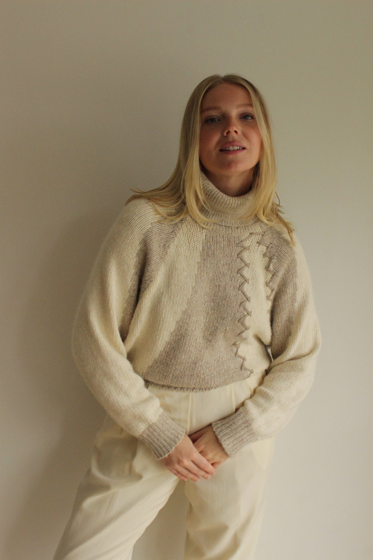 Vintage Exposed Stitch Silk & Angora Knit Turtleneck