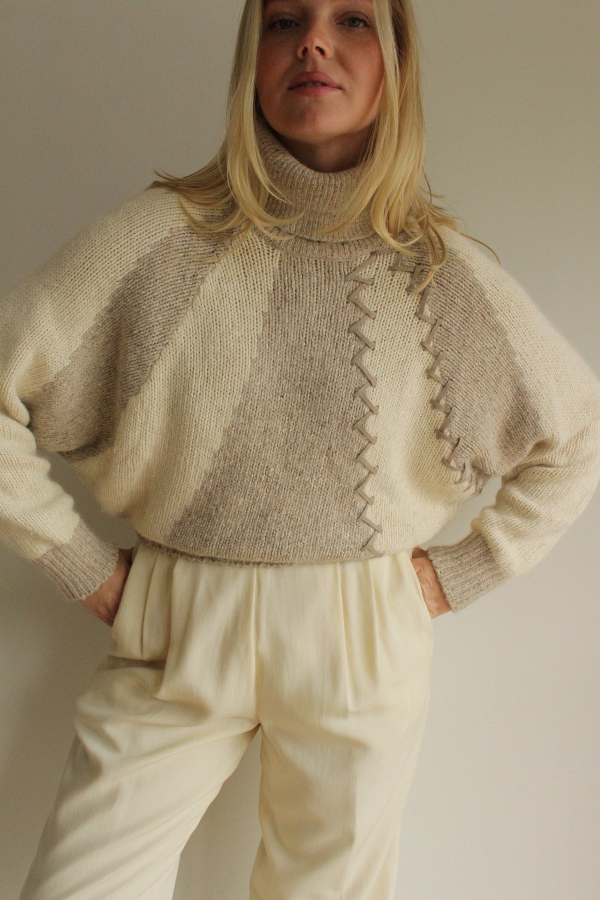 Vintage Exposed Stitch Silk & Angora Knit Turtleneck