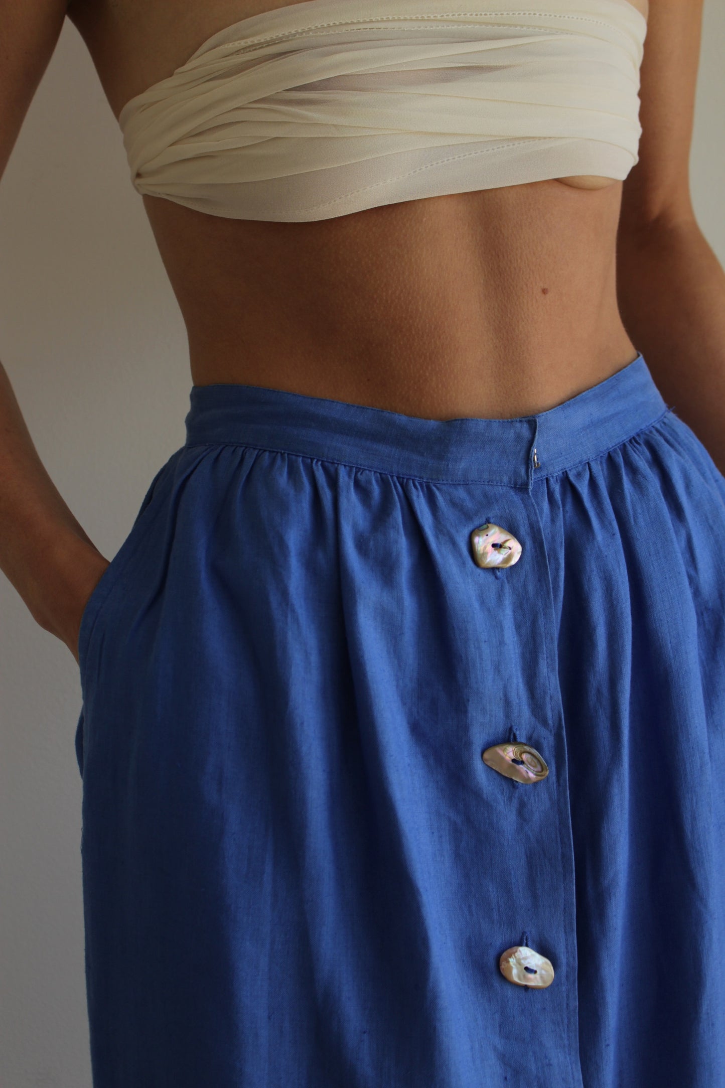 Favorite Vintage Wave Linen Button Skirt