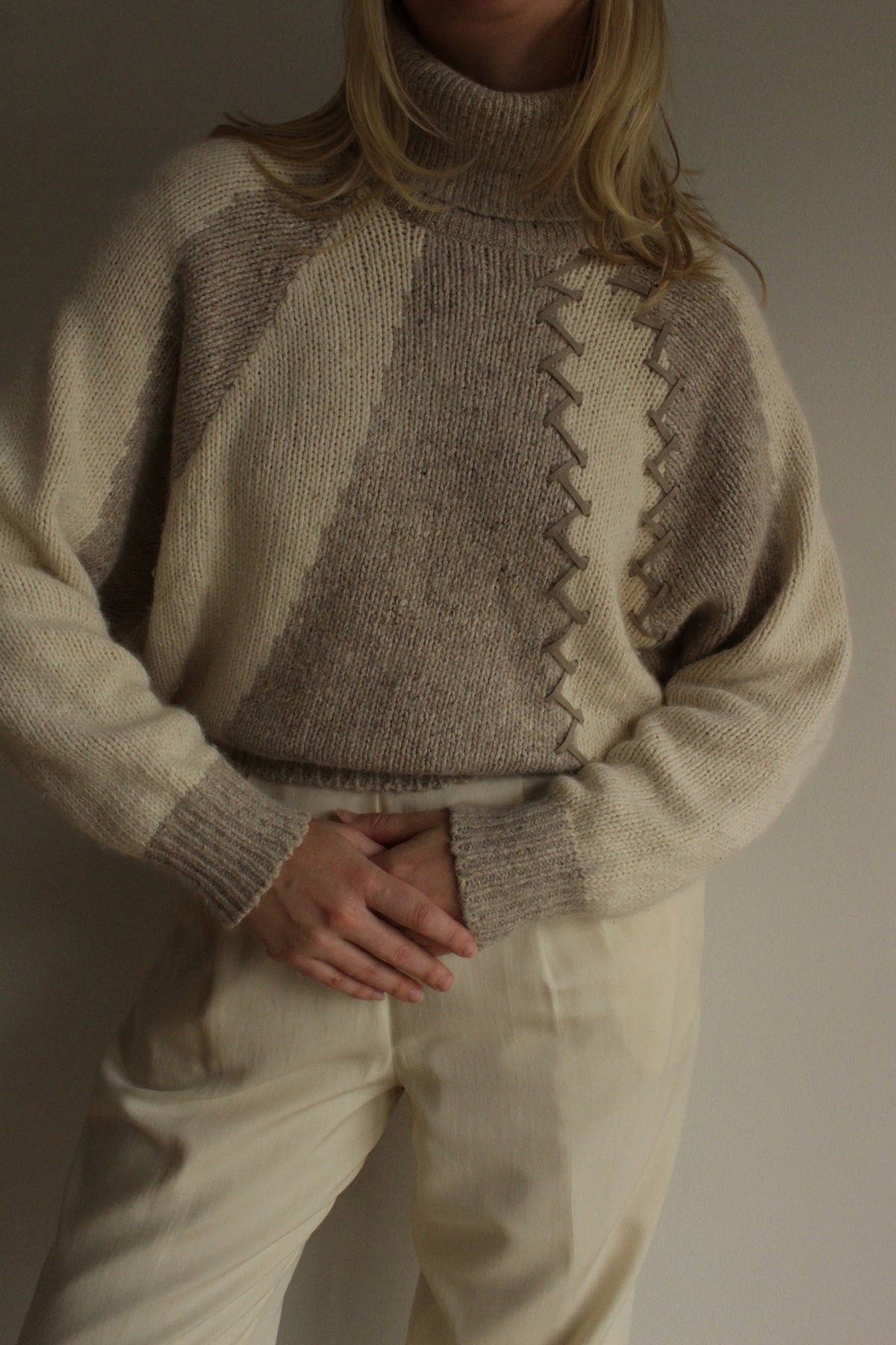 Vintage Exposed Stitch Silk & Angora Knit Turtleneck