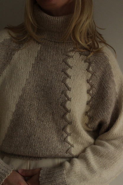 Vintage Exposed Stitch Silk & Angora Knit Turtleneck