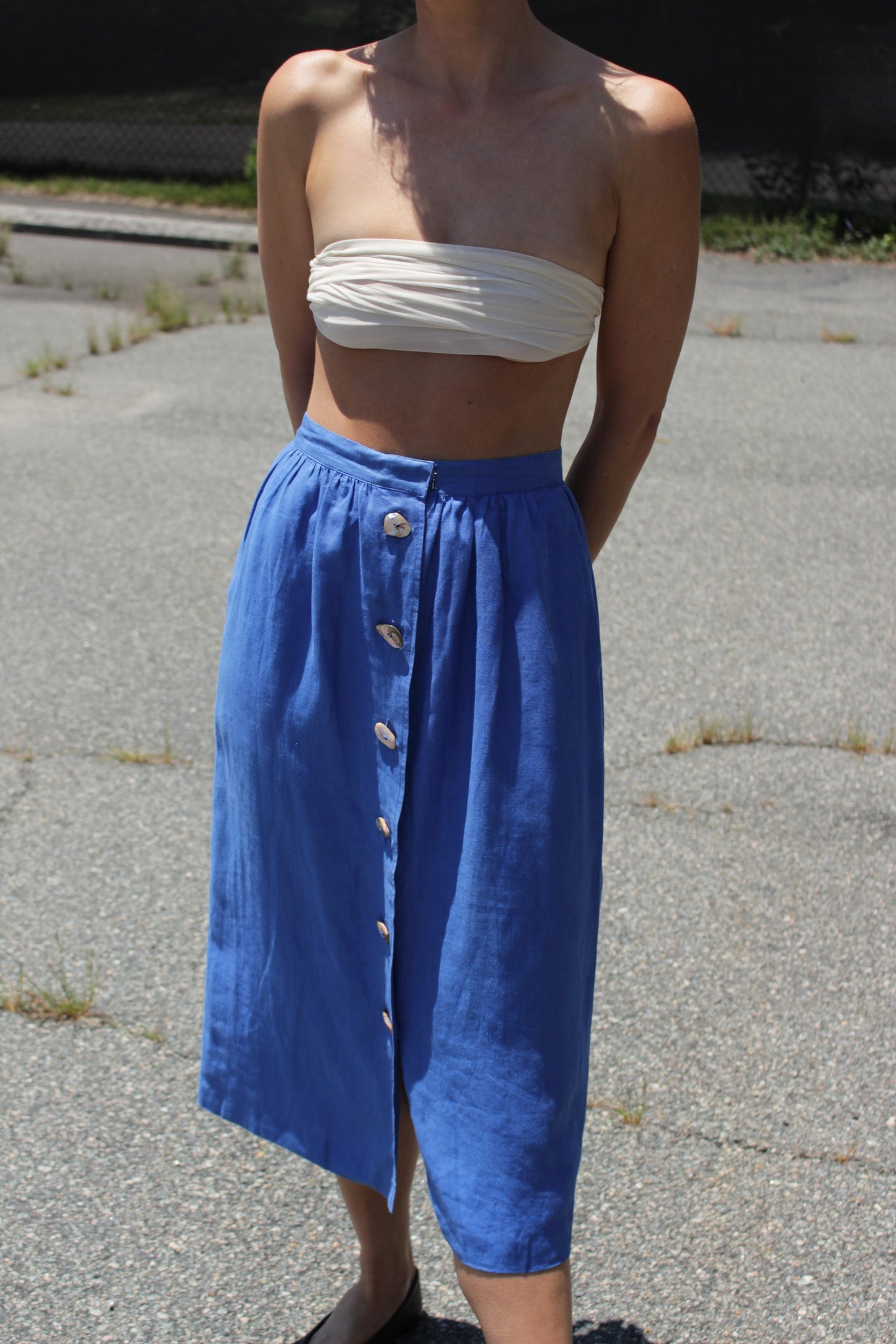 Favorite Vintage Wave Linen Button Skirt