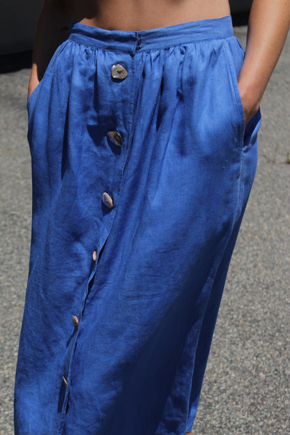 Favorite Vintage Wave Linen Button Skirt